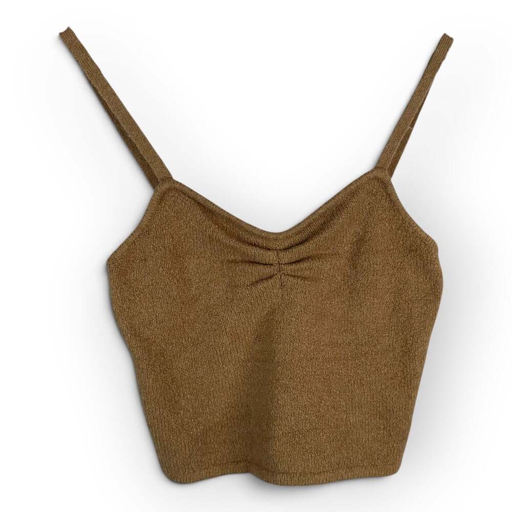 Madewell Mapleton Crop Sweater Tank Women XS Camel Boucle Knit Sweetheart Neck